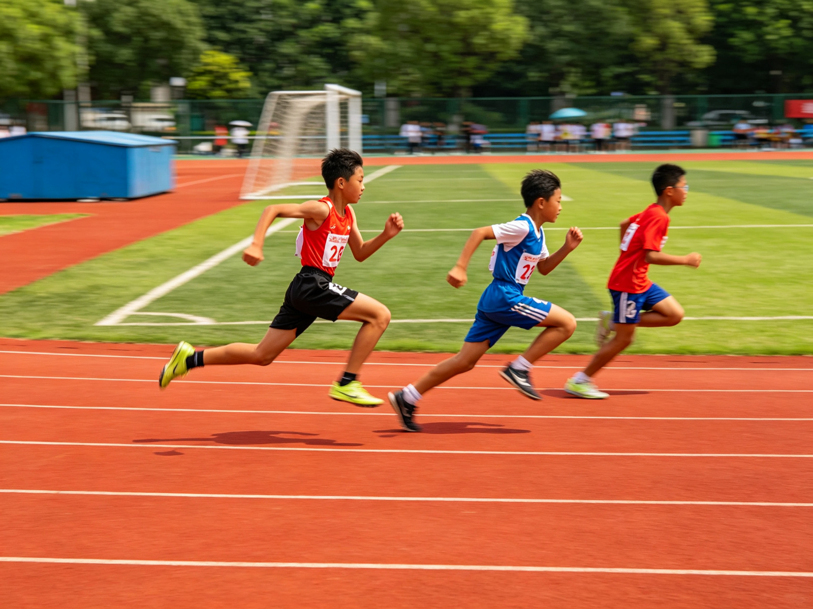 竞技体育，青少年田径冲刺瞬间